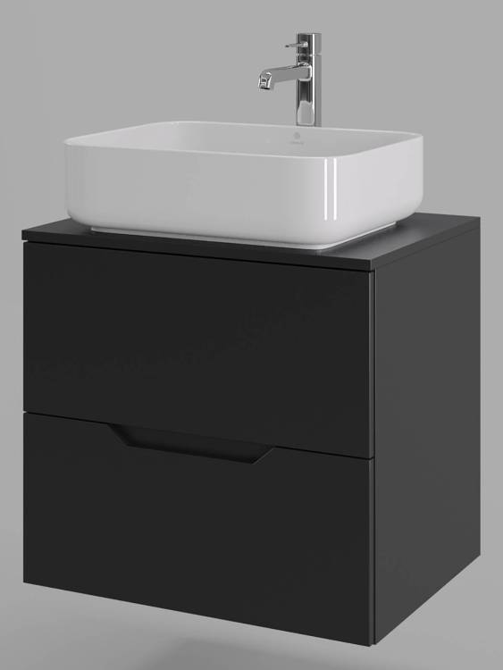 Тумба с раковиной Orange Line Li-60TubMDF+B05-500W черная матовая, 60 см