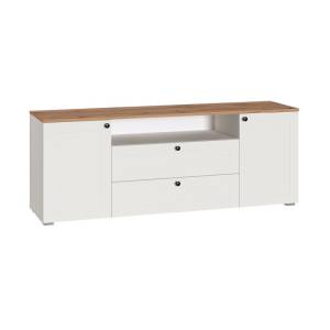 Тумба под ТВ Моби Остин 16.47 F Белый PE шагрень, Дуб Золотой CRAFT, белая шагрень 4101 ПВХ, Белый PE шагрень