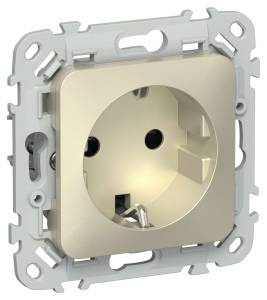 Розетка 1-местная с заземлением и шторками IEK Flite FI-R14-16-1-K37 шампань