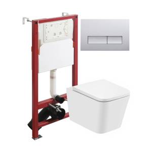 Унитаз с инсталляцией Agger ATI08100+APB200 безободковый, с крышкой-сиденьем микролифт, с кнопкой, кнопка хром