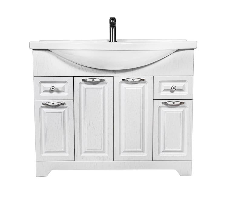 Тумба с раковиной Stella Polar Кармела 100 Люкс белое серебро, Эльбрус 100