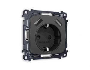 Комплект механизма электрической розетки 2USB A+A 18W (быстрая зарядка) с заземлением Ambrella Volt Omega MO909010