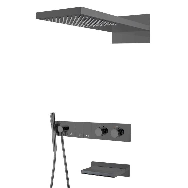 Душевая система Boheme Zodiac 133-2-SGM антрацит глянцевый, с термостатом, с изливом