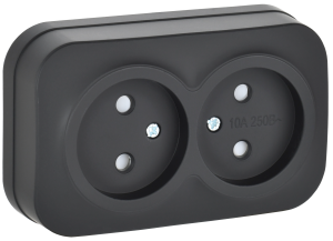 Розетка 2-местная с защитными шторками IEK Glory ERH23-K02M-10 черный матовый