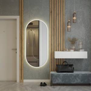 Зеркало Art&Max Bari AM-Bar-700-1500-DS-C с теплой подсветкой, Черное, 150x70