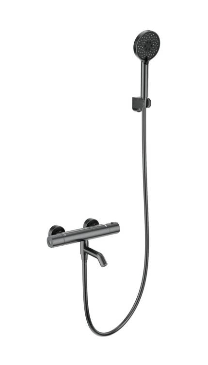 Смеситель для ванны Wonzon & Woghand WW-B3029-A1-BGG с душем и термостатом, темный графит