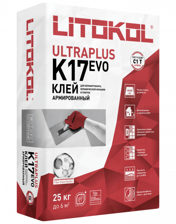 Клей Litokol Ultraplus K17 EVO серый 25 кг