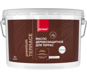 Масло деревозащитное для террас Neomid Terrace шелковисто-матовое белое 9 л