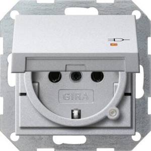 Розетка Gira System 55 Schuko с/з со шторками крышкой 16A 250V безвинтовой зажим алюминий 276326