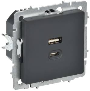 Розетка USB type A+C IEK Brite BR-U22-045-K53 графит