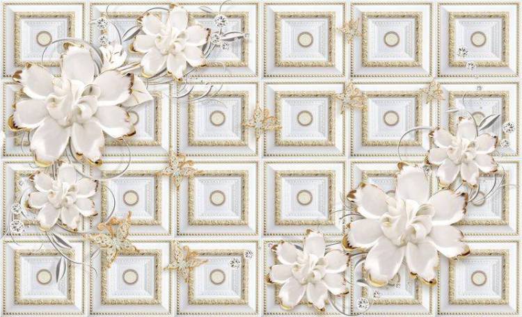 3D Фотообои Artegrafico «Керамические цветы на резном фоне» BR-095 акварель