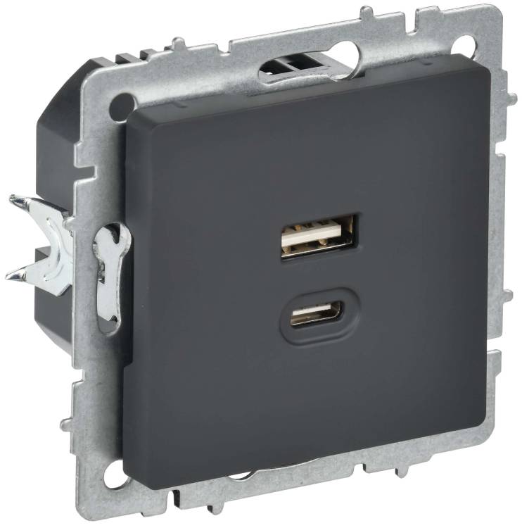 Розетка USB type A+C IEK Brite BR-U22-045-K53 графит