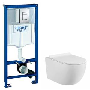 Комплект Grohe GRH772003480 Инсталляция для унитаза Grohe Rapid SL + Унитаз подвесной beWash Minimal безободковый, с сиденьем микролифт, белый глянец