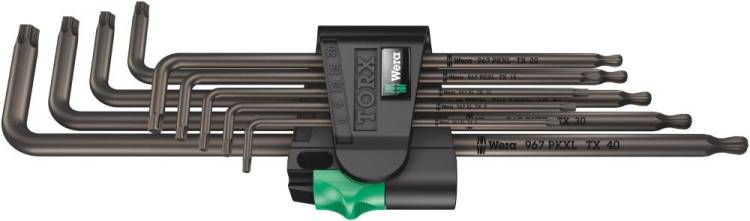 Г-образный ключ WERA 967/9 TORX XL 1 цинковое фосфатирование, удлиненные, с шаром, 9 пр., TX 8/9/10/15/20/25/27/30/40