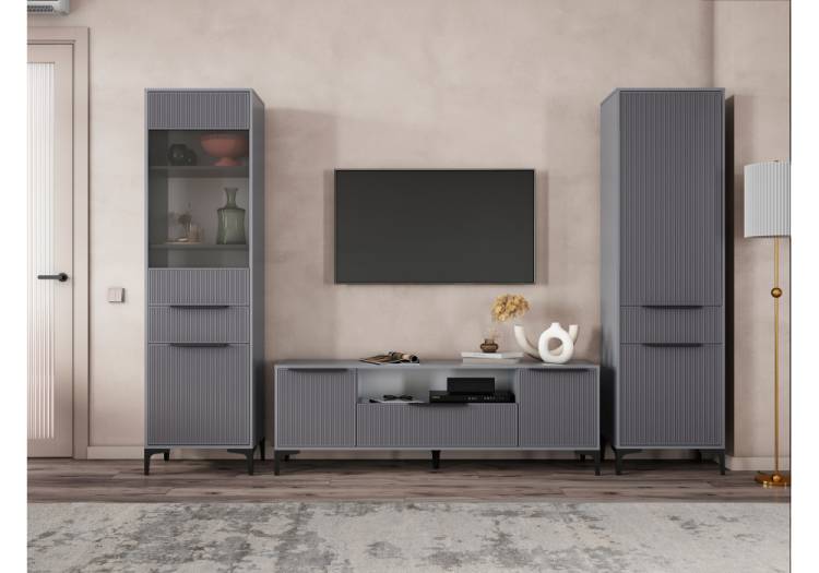 Стенка в гостиную Woodville Иадама 620694 графит, графит софт комплектация 6
