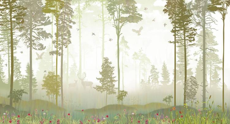 Бесшовные Eco обои Ortograf Flora 31265 Foggy forest lime Жемчуг ОЕ-Р3