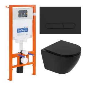 Комплект Унитаз подвесной BelBagno Colorato BB062CHR-MB с сиденьем BB062SC-MB + Система инсталляции для унитазов BelBagno BB002-80 с кнопкой смыва BB007-PR-NERO.M