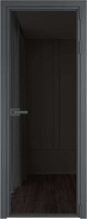 Межкомнатная дверь Profil Doors 1 AX цвет профиля Серая ночь, стекло безопасное 6 мм черное тонированное 600x2000