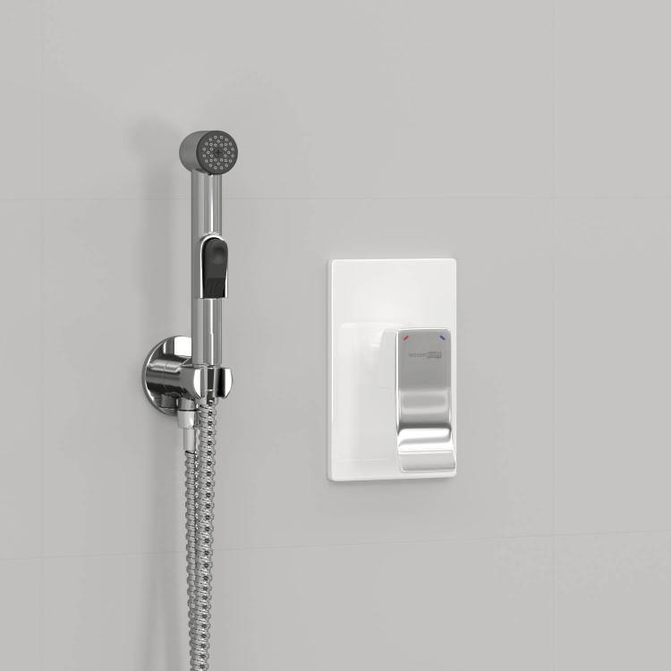 Гигиенический душ Wasserkraft A010656WHITE встраиваемый, шланг 100 см, белый, хром