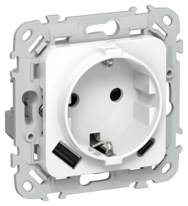 Розетка 1-местная с заземлением, шторками и USB Type A+С IEK Flite FI-R14-16-1-U22-020-K01 белый