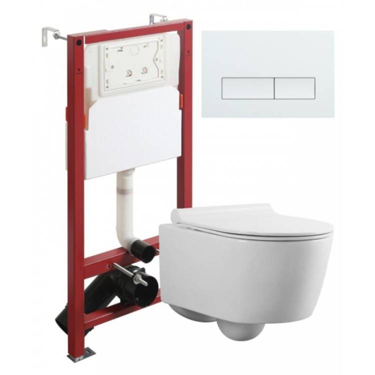 Унитаз с инсталляцией Agger ATI05100+APB288 безободковый, сиденье микролифт, белый, с белой кнопкой