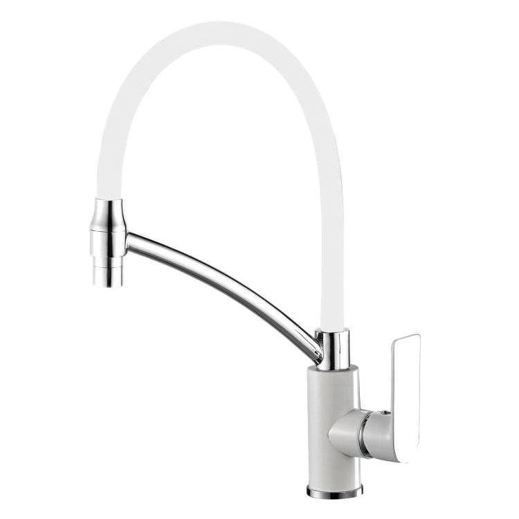 Смеситель для кухни Haiba HB72505-8 с гибким изливом, хром, белый