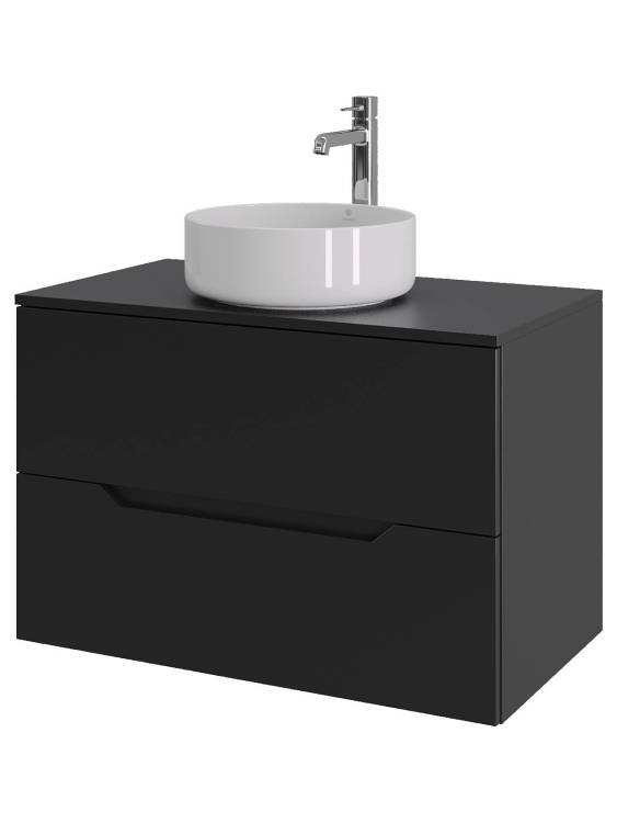 Тумба с раковиной Orange Line Li-80TubMDF+B09-360W черная матовая, 80.5 см