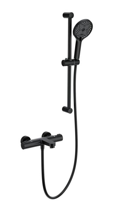 Смеситель для ванны Wonzon & Woghand WW-C2018-A-MB с душевым гарнитуром и термостатом, черный матовый