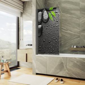 Шторка на ванну MaybahGlass MGV-928-ФП006-6 60x140, поворотная, стекло с рисунком 6 мм, профиль черный