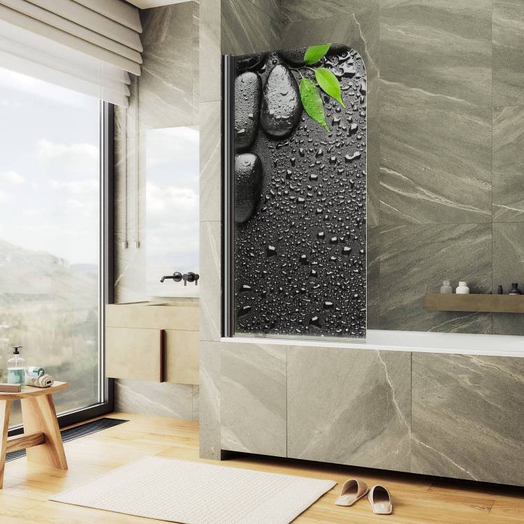 Шторка на ванну MaybahGlass MGV-928-ФП006-6 60x140, поворотная, стекло с рисунком 6 мм, профиль черный