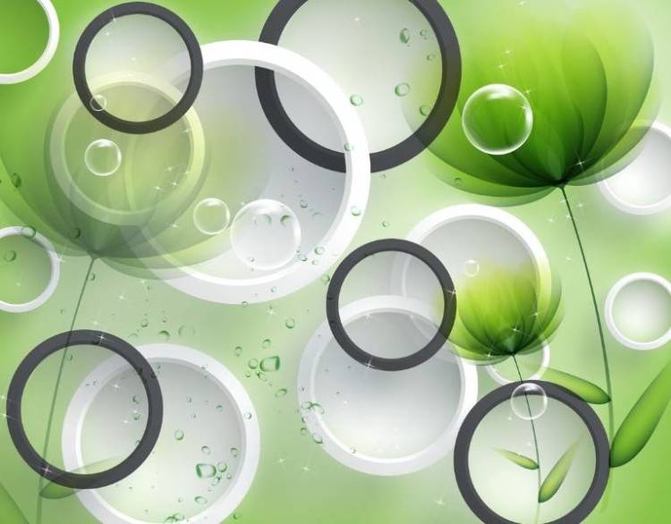 3D Фотообои Artegrafico «Салатовые цветы с объемными кольцами» GM-130 песок