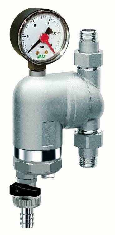 Фильтр для воды FAR 300мкм, с с магнитом , с манометром, Max: 95 C, 25 бар, поворотный 1/2 НР