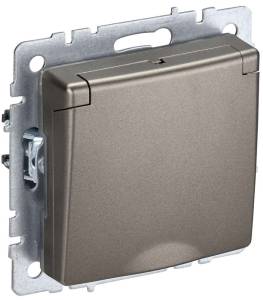 Розетка 1-местная с заземлением, шторками и крышкой IEK Brite BR-R16-16-K37 шампань