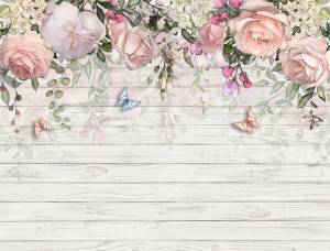 3D Фотообои Artegrafico «Нежные цветы с порхающими бабочками» BT-015 акварель