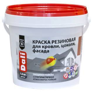 Краска резиновая трещиностойкая акриловая для кровли цоколя фасада Dali база А 1.3 кг