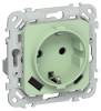 Розетка 1-местная с заземлением, шторками и USB Type A+С IEK Flite FI-R14-16-U22-020-K93 фисташковый