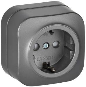 Розетка 1-местная с заземлением и шторками IEK Glory ERH14-K46M-16 сталь матовый