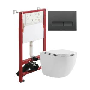 Унитаз с инсталляцией Agger ATI03100+APB244 безободковый, с крышкой-сиденьем микролифт, с кнопкой, кнопка черная