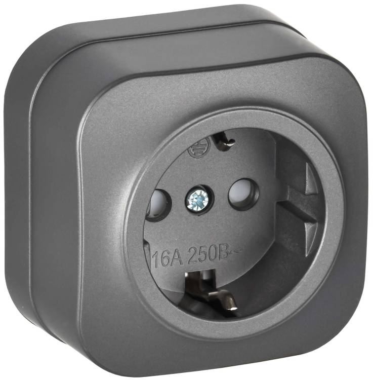 Розетка 1-местная с заземлением и шторками IEK Glory ERH14-K46M-16 сталь матовый