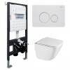 Унитаз с инсталляцией Abber Rechteck AC1220TC-AC0105-AC0121MW безободковый, сиденье микролифт, кнопка белая матовая