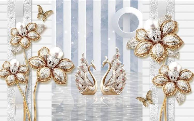 3D Фотообои Artegrafico «Ювелирные лебеди в тоннеле с цветами» RH-119 канвас