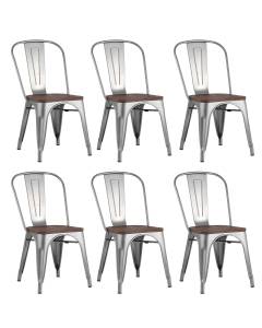 Набор из 6 стульев Stool Group Tolix YD-H440B-W YG-15 X6 серебристый матовый, темное дерево