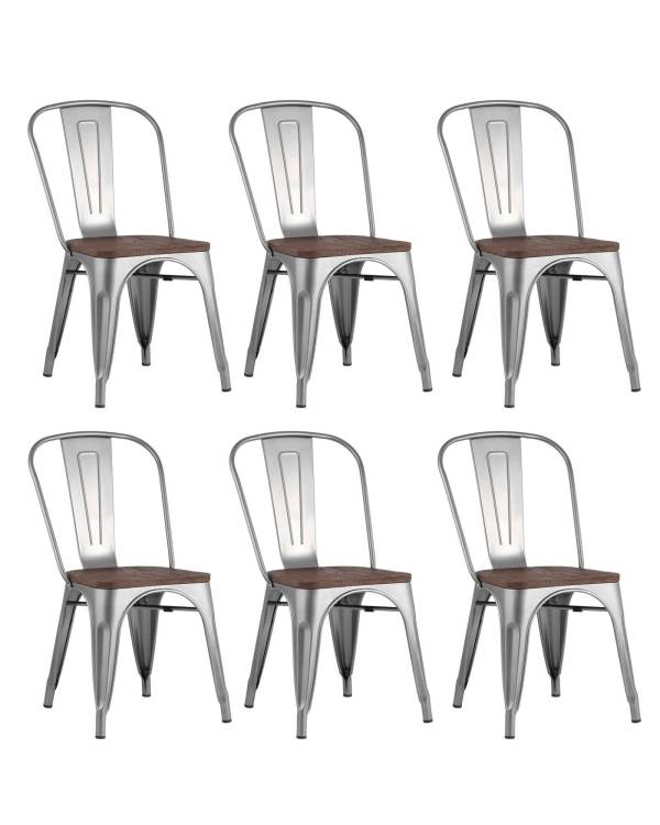 Набор из 6 стульев Stool Group Tolix YD-H440B-W YG-15 X6 серебристый матовый, темное дерево