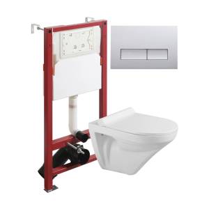 Унитаз с инсталляцией Agger ATI06100+APB200 безободковый, с крышкой-сиденьем микролифт, с кнопкой, кнопка хром