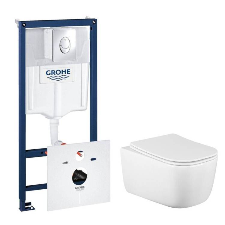 Комплект Grohe GR7500510 Инсталляция для унитаза Grohe Rapid SL + Унитаз подвесной beWash Schutz безободковый, с сиденьем микролифт, белый глянец