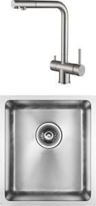 Комплект Paulmark Vista PM904438-BS брашированная нерж. сталь + Смеситель Paulmark Skalen Sk213020-SS для кухонной мойки