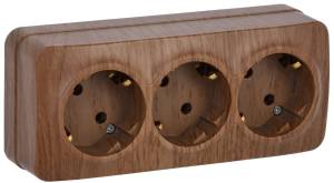Розетка 3-местная с заземлением IEK Glory ERH31-K24-16 дуб