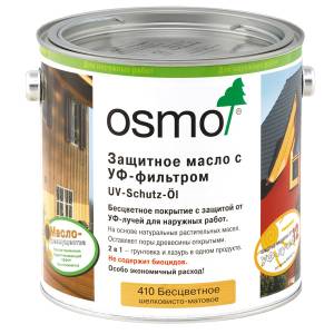 Защитное масло с УФ-фильтром (без биоцидов) Osmo UV-Schutz-Öl 410 бесцветное шелковисто-матовое 2.5 л