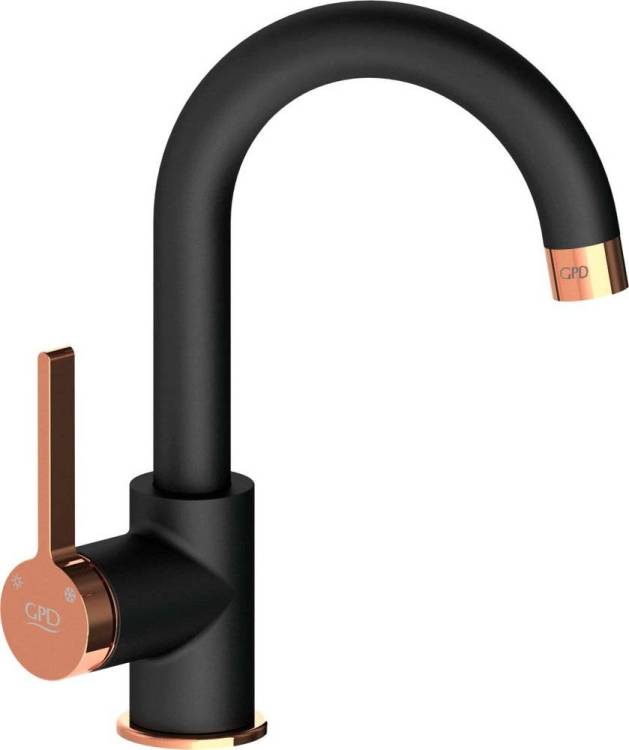 Смеситель для раковины GPD Gildo MTL165-S-R черный розовое золото