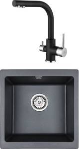 Комплект Paulmark Brilon PM104546-BLM черный металлик + Смеситель Paulmark Essen Es213011-418 для кухонной мойки, черный металлик